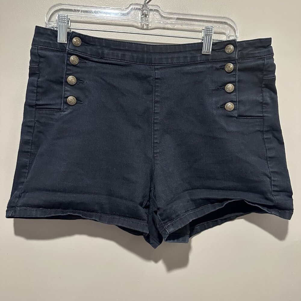 Black Heart Denim Shorts Women's Size 13 Nautical Black Navy Sailor Style